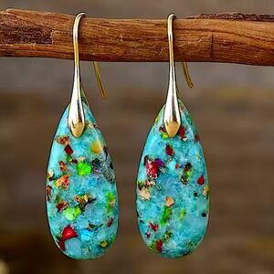 Blue Imperial Jasper Stone Earrings Blue Gold